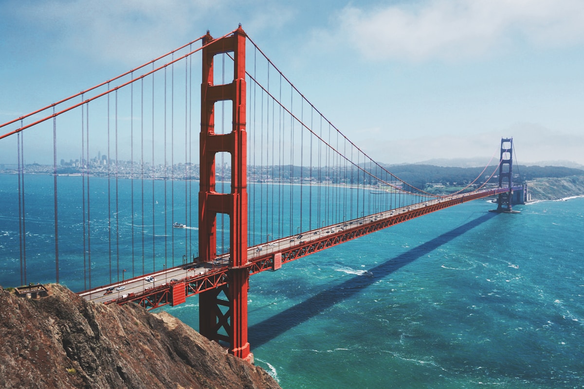 San Francisco Golden Gate Bridge with city skyline in background